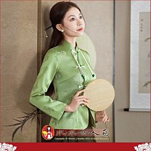 新中式女裝國風改良長袖上衣女設計感小眾盤扣唐裝別致優雅旗袍外套-月照花間(綠色)-水水女人國