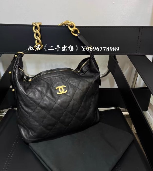 二手出售 CHANEL 香奈兒  hobo 黑金 腋下包 嬉皮包 水餃包 手提包 AS2910