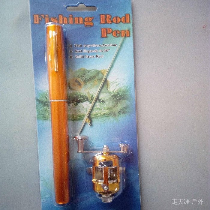金屬鋼筆魚竿 迷你塑膠鼓輪 塑泡殼包裝 pen fish rod