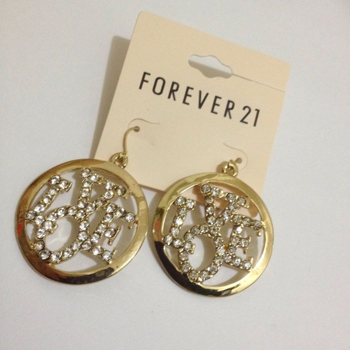 歐美Forever21 Forever 21 F21水鑽鑲嵌LOVE耳勾式垂墜耳環