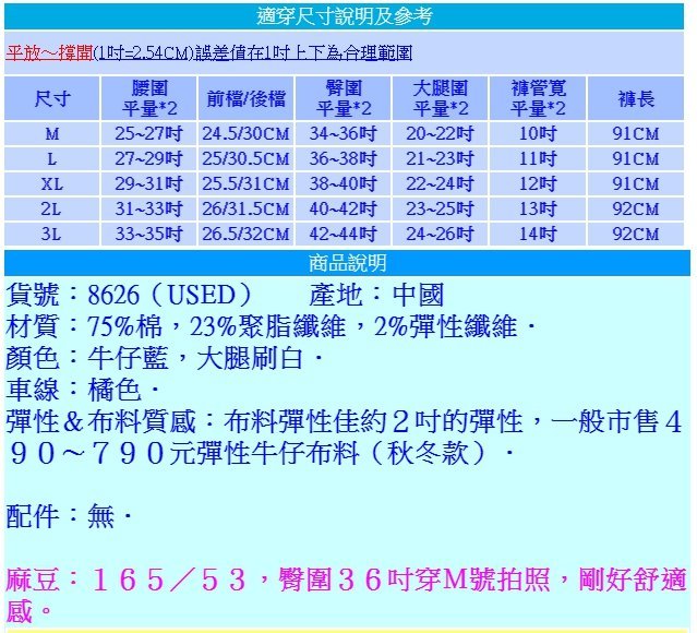 ．酷褲嫂．【8626】【中腰加大】USED大腿刷白瘦大腿效果彈性小直筒九分牛仔褲↗M-3L