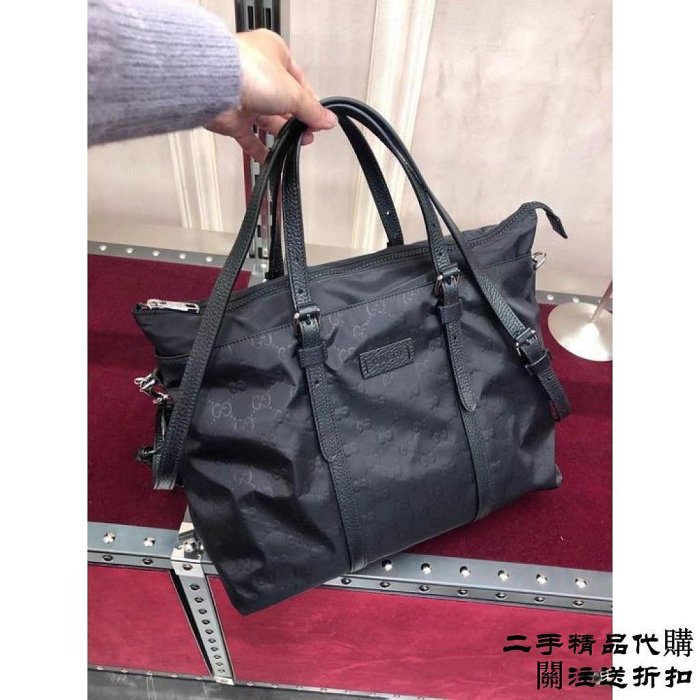 二手精品代購Gucci tote bag 尼龍黑色  托特包 印花logo 郵差包 手袋Tote Bags 510332