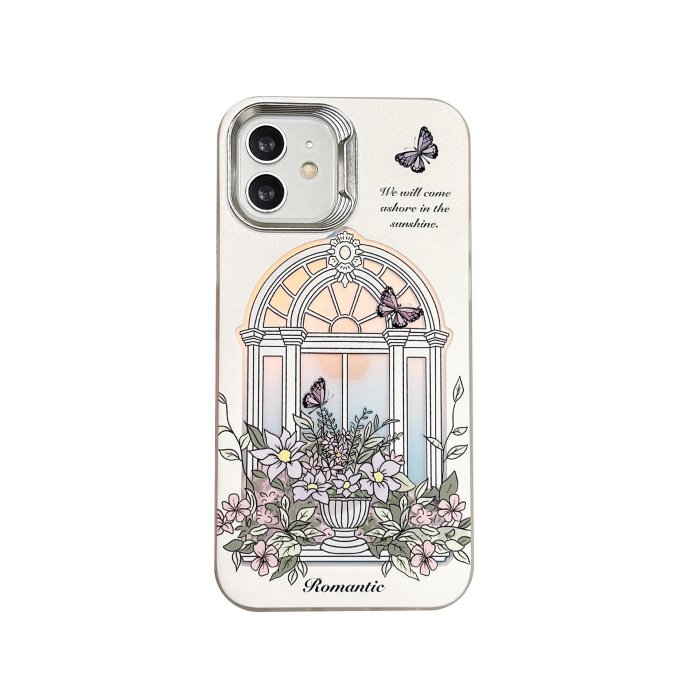 鐳射櫥窗蝴蝶花朵適用iPhone14pro max蘋果15手機殼13/12高級電鍍