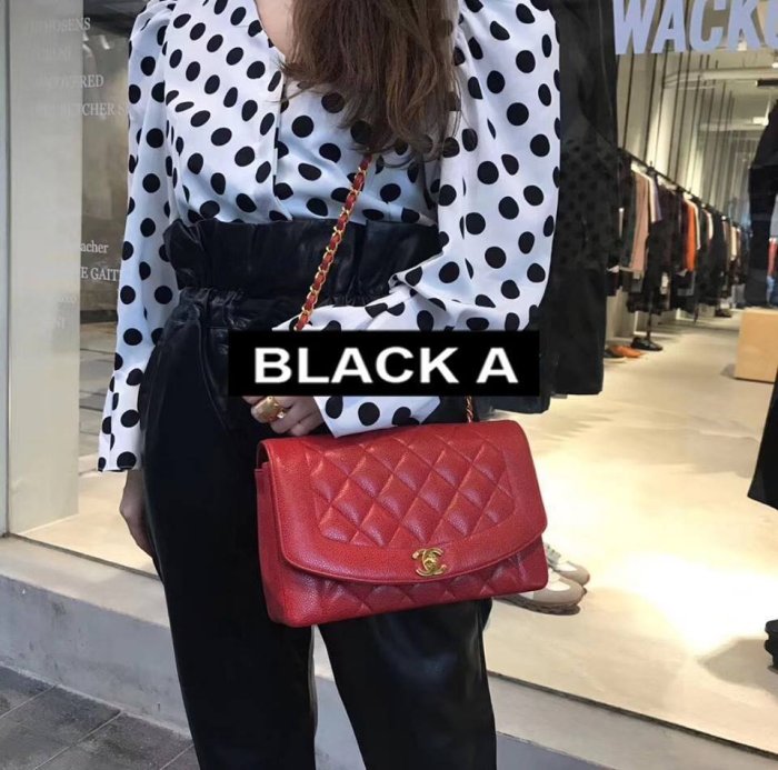 【BLACK A】獨家 日本復古精品Vintage Chanel 絕版魚子醬牛皮／羊皮 黛妃包戴妃包 黑色／紅色／裸色