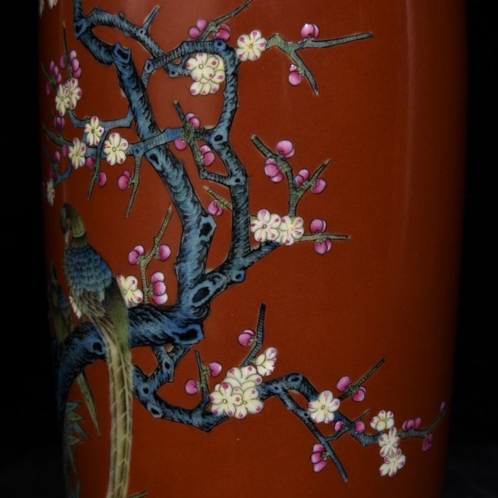 乾隆礬紅粉彩花鳥紋梅瓶，高19cm直徑9.5cm，編號30 瓷器 古瓷 古瓷器