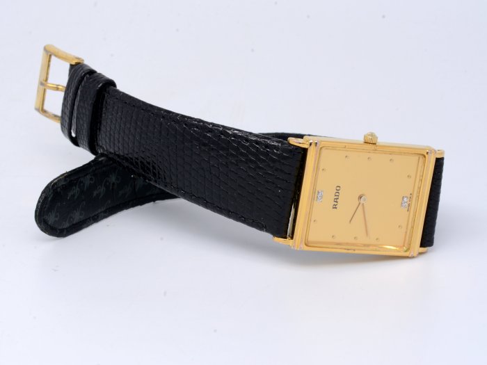 《寶萊精品》RADO 雷達表金黃方長型石英女子錶