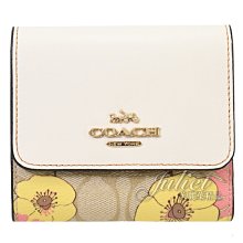 【茱麗葉精品】全新精品 COACH 專櫃商品 CH719 經典C LOGO花卉印花對折零錢短夾.白/卡其 現貨