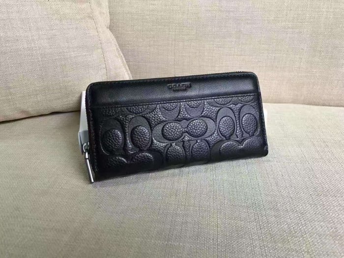 【九妹精品】COACH 74999 新款壓花C紋男士全皮長夾 多功能拉鏈零錢包長夾 錢包