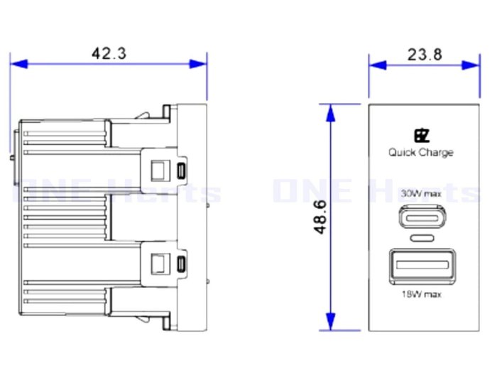 PGUC30AC 易智快充30W-USB+Type-C埋入式插座模組(碳灰色) 易智快充Type-C 30W模組快充組 面板壁座 易智快充Type-C 30W