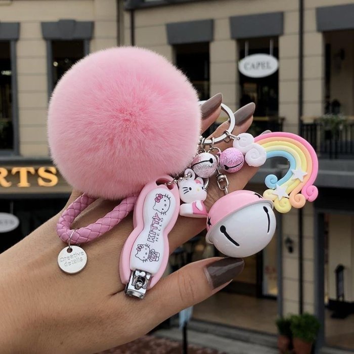 【鑰匙圈】毛絨鑰匙扣女韓國創意可愛高檔獺兔毛球鑰匙鏈掛件真兔毛女包掛件-好利佳