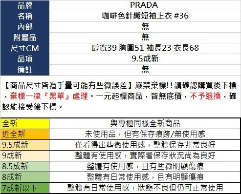 BRAND楓月 PRADA 普拉達 咖啡色針織短袖上衣 #36 針織氣質短袖上衣 修身剪裁 流行服飾