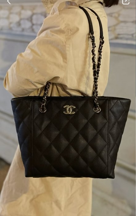 Chanel tote bag 黑色荔枝牛皮 淡金釦 拖特包 購物包 台灣專櫃