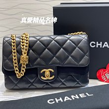 《真愛名牌精品》CHANEL AS3393 22K 調節扣  22cm 黑色小羊皮 金鍊 三層口蓋包  *全新*代購