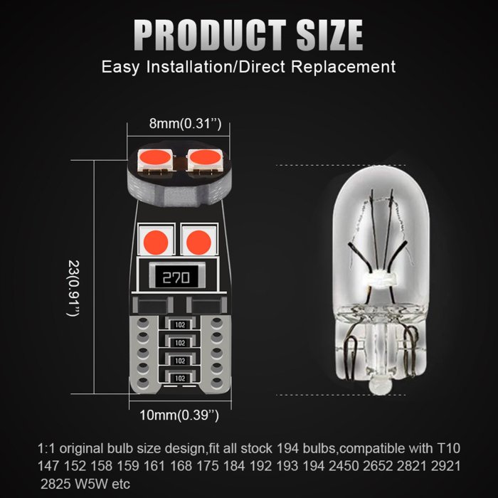 T10 Car Bulbs Led Error Free Canbus Smd 氙氣紅 W5W 501 Side Light Bulb-極限超快感