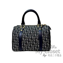 My Closet 二手名牌 Christian Dior 經典 藍色老花帆布 金色金屬 25cm 波士頓包