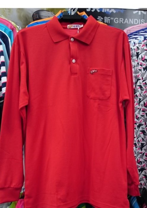 藍鯨高爾夫小丑魚男生款亮紅色兩排扣長袖吸濕排汗POLO杉# 6017紅色 