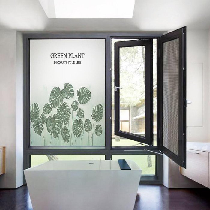 綠色森林磨砂玻璃貼紙定制臥室衛生間靜電免膠貼膜貼窗紙遮光防曬~芙蓉百貨