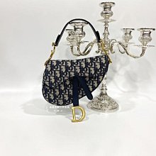 遠麗精品(桃園店) DIOR藍色緹花帆布MIMI馬鞍包 C1549