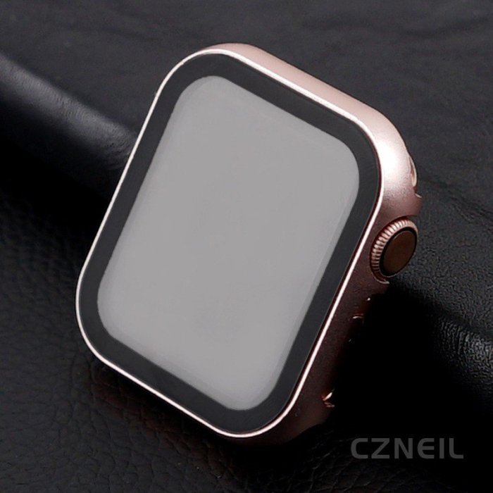 S7通用 Apple Watch 鋁合金全包殼 殼膜一件式 防摔保護殼 鑲鑽錶殼 鋼化膜  5 6 SE iwatch7