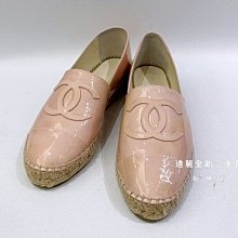 遠麗精品(板橋店) Y0815 chanel 粉色漆皮草編休閒鞋G29762
