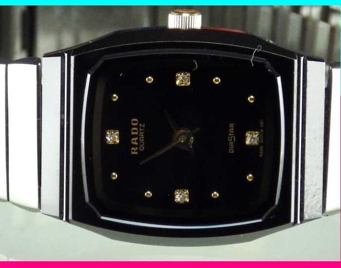 精品大師-RADO-DIA STAR黑陶瓷石英真鑽錶/市價8萬4900-極新真品