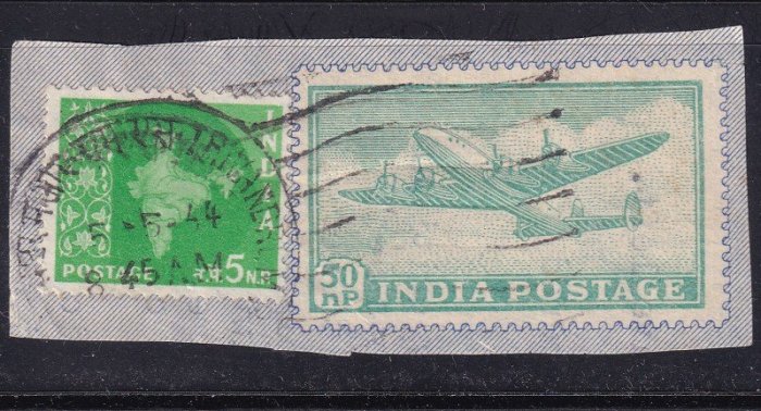 印度1944『航空信箋斷片 - 地圖、飛機』信銷票