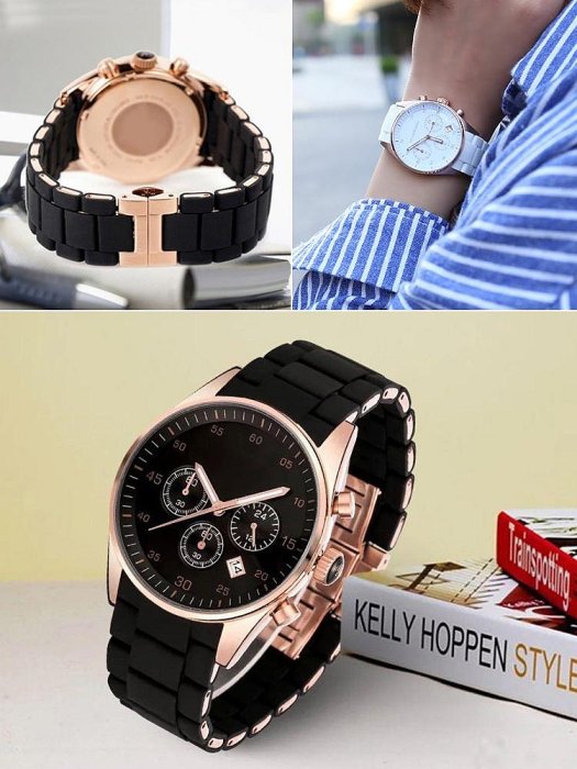 手錶配件 橡膠包鋼手錶帶適配阿瑪尼AR5889/5890/5905/5920男女款白色錶鏈