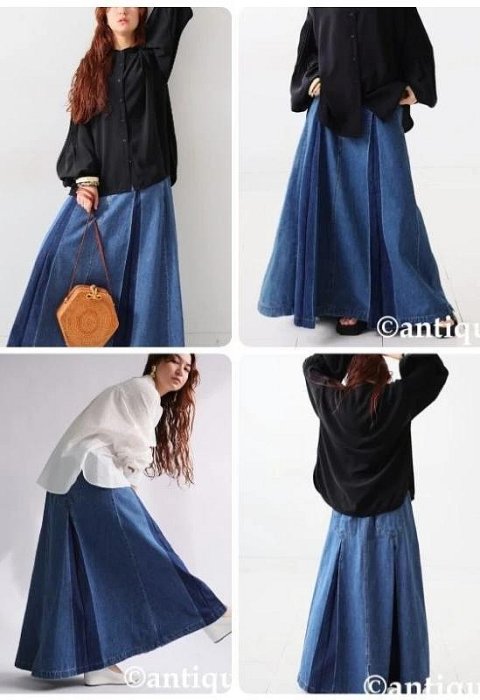 預購➡️日本ANTIQUA 獨特風格深淺色調褶襉牛仔裙PS-00478