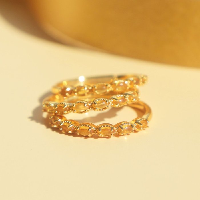 【恭喜發財】天然黃水晶寶石戒指S925設計開口純銀尾戒指環女小眾AF059