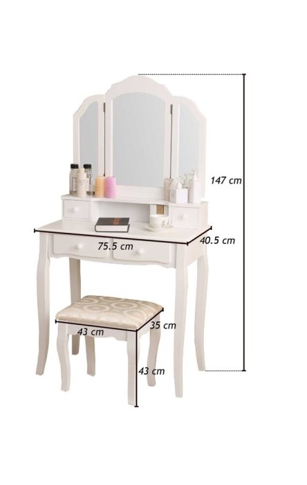 zi_where】*韓風系~2.5尺白色三面鏡梳妝台/鏡台(化妝台+化妝椅) $4450