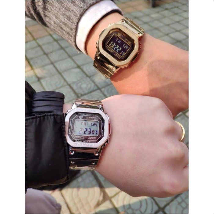 熱銷# &【限時特價】實拍 CASIO 卡西歐手錶 G-SHOCK GMW-B5000D-1A 鋼帶 金色 銀色 男士高品質手錶