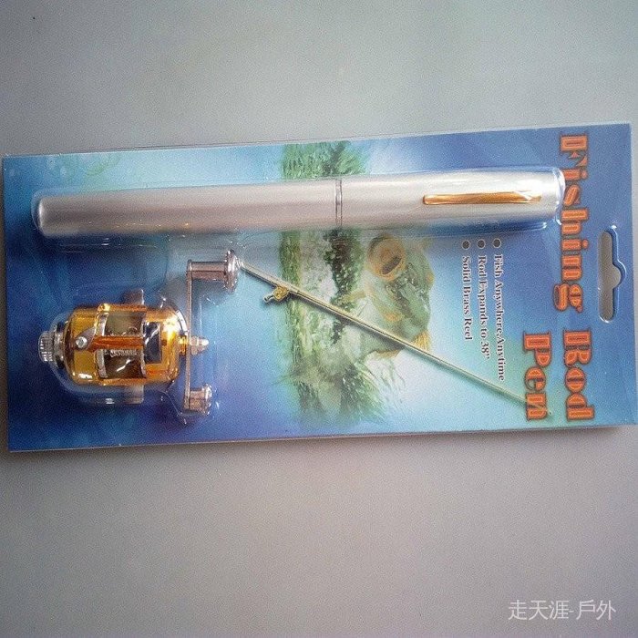 金屬鋼筆魚竿 迷你塑膠鼓輪 塑泡殼包裝 pen fish rod