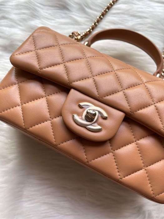 Chanel AS2431 mini flap bag top handle 提把 CF 深焦糖