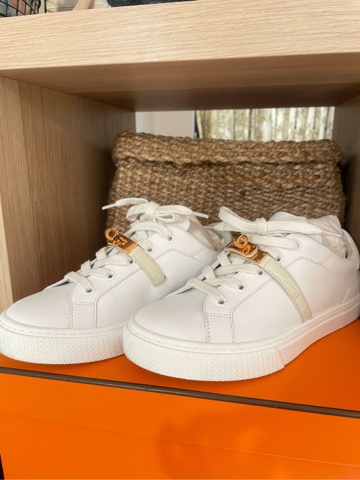 二手正品 Hermes Day Kelly Sneaker 愛馬仕玫瑰金釦 鱷魚皮 球鞋 運動鞋 小白鞋