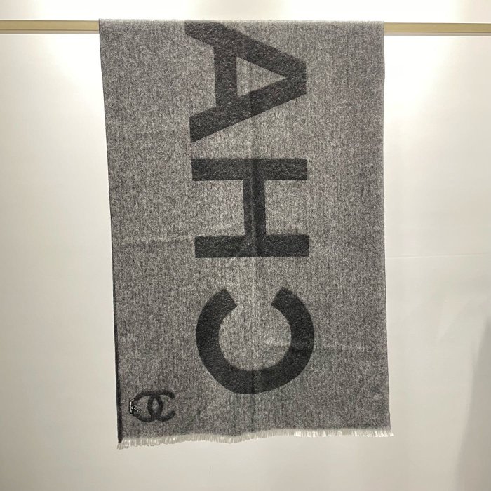 【翰貝格名牌館】全新真品 CHANEL 雙C 字母 雙面 黑灰 cachemire 羊絨 披肩 圍巾 AA7199