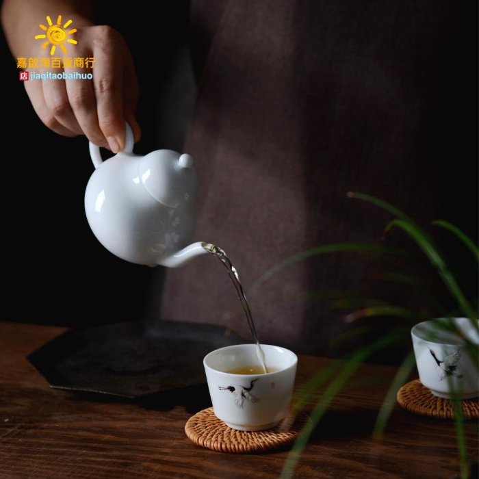 景德鎮手繪立體仙鶴甜白釉茶杯瑞鶴圖品茗杯主人杯單杯陶瓷茶具器