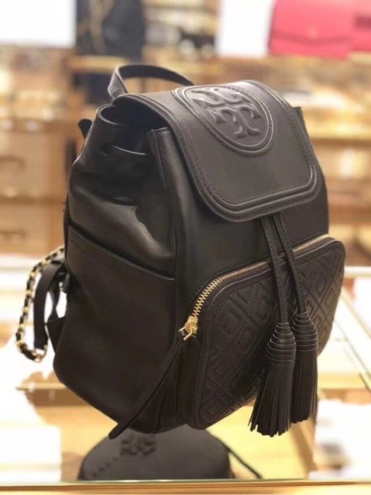 TORY BURCH Fleming backpack 菱格羊皮雙肩包 鏈條肩帶後背包 翻蓋款流蘇抽繩