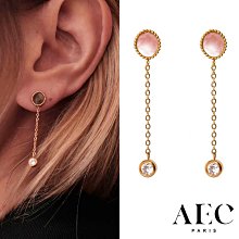 AEC PARIS 巴黎品牌 白鑽粉水晶耳環 金色小垂墜耳環 DROP EARRINGS CLIO