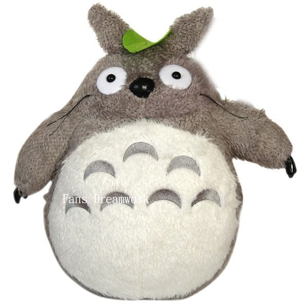 【卡漫迷】 龍貓 玩偶 戴葉子 33CM 閉口 Totoro 絨毛 豆豆龍 娃娃 擺飾 佈置 宮崎駿卡通