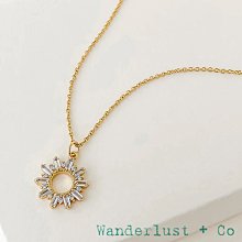 Wanderlust+Co 澳洲品牌 金色光芒太陽項鍊 圓鑽X方鑽項鍊 Sunseeker Baguette