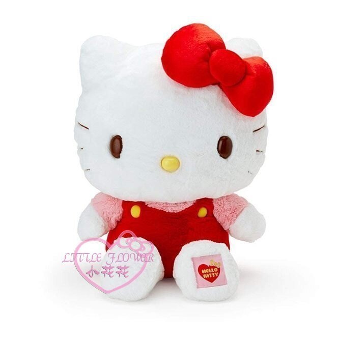 ♥小公主日本精品♥Hello Kitty紅色 經典吊帶褲 絨毛 4L特大布偶 娃娃 抱枕 布置 生日禮物50143306