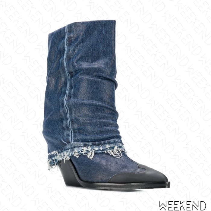 【WEEKEND】 DIESEL D-SLANTY Denim Cowboy 牛仔 高跟 踝靴 短靴 藍色