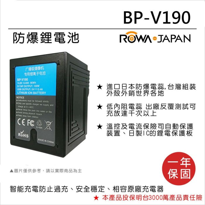 【華揚數位】☆全新 ROWA 樂華 FOR SONY BP-V190 V掛電池 鋰電池