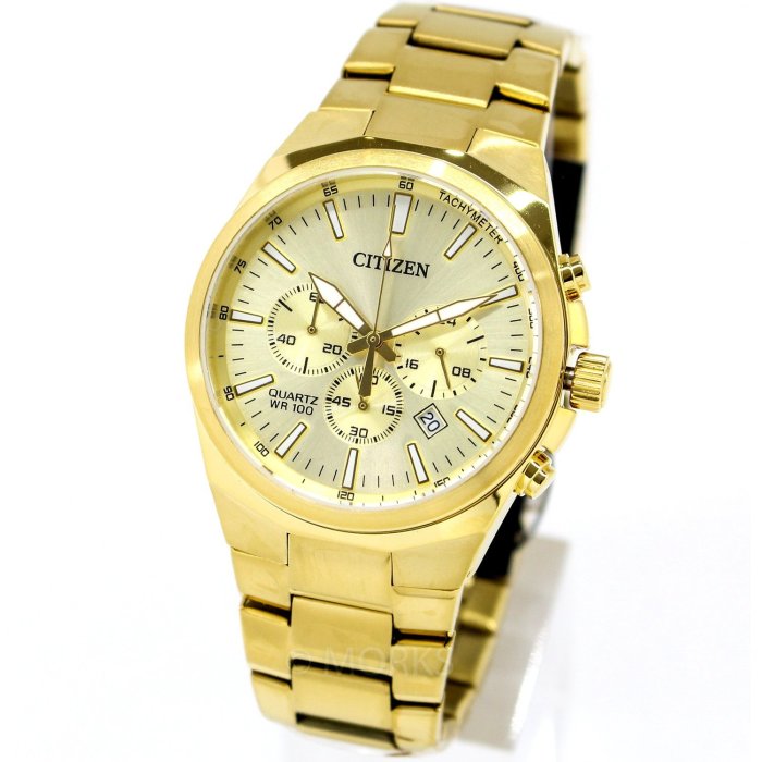 現貨 可自取 CITIZEN AN8172-53P 星辰錶 手錶 40mm 三眼計時 金面盤 金色鋼錶帶 金錶 男錶女錶