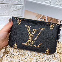 二手旗艦 LOUIS VUITTON LV 黑色 動物紋 LOGO 雙面 拉鍊 鏈包（中友店）27804