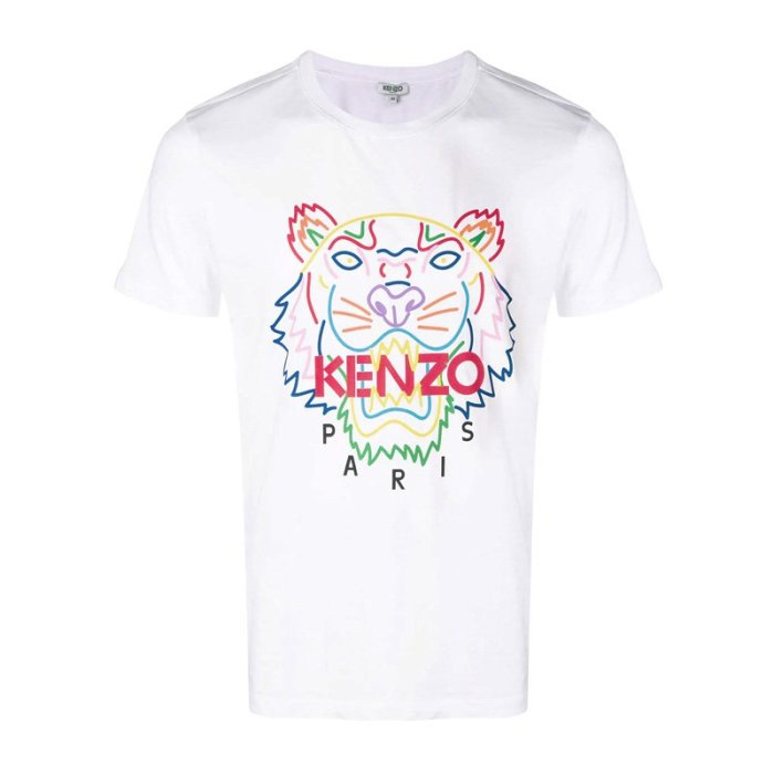 美國百分百【KENZO】高田賢三 T恤 圓領 T-shirt 短袖 logo 虎頭 印圖 白色 上衣 男 S號 J400