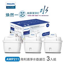 【PHILIPS飛利浦】超濾濾水壺濾芯AWP211*3入-通用版 兼容於BRITA MAXTRA Plus濾芯 濾心