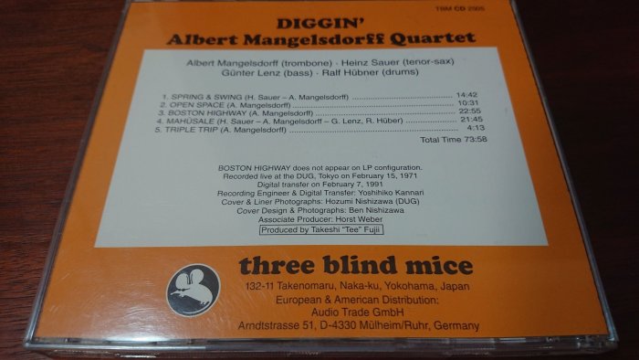 DIGGIN' Albert Mangelsdorff Quartet 超級經典發燒錄音盤1971live at DUG,Tokyo三盲鼠CD早期西德小字版如新