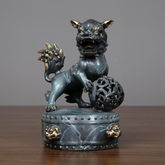 現貨熱銷-純銅獅子擺件一對銅鼓獅宮門獅子玄關裝飾品辦公室禮品YP1051