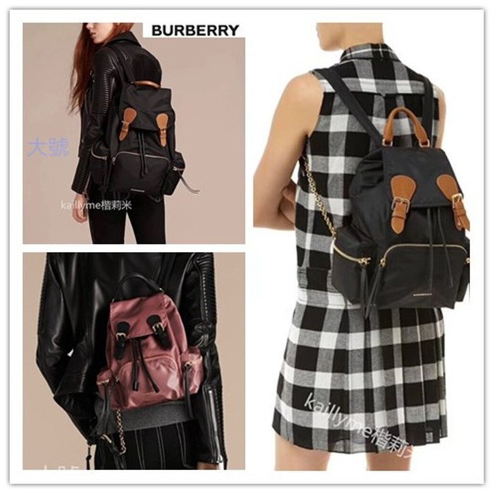 ( 新品現貨）三色 全新原廠 Burberry Rucksack 經典焦糖 扣帶 大 中 小 尼龍 金扣 軍旅 後背包